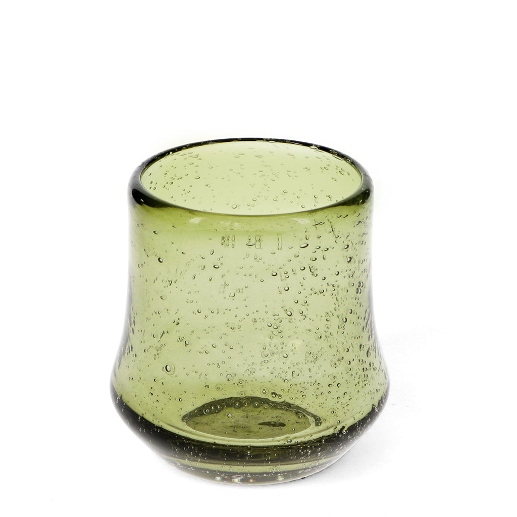 Hand-Blown Bubble Glass Tumbler - Olive Green Glass TYFFI HOME
