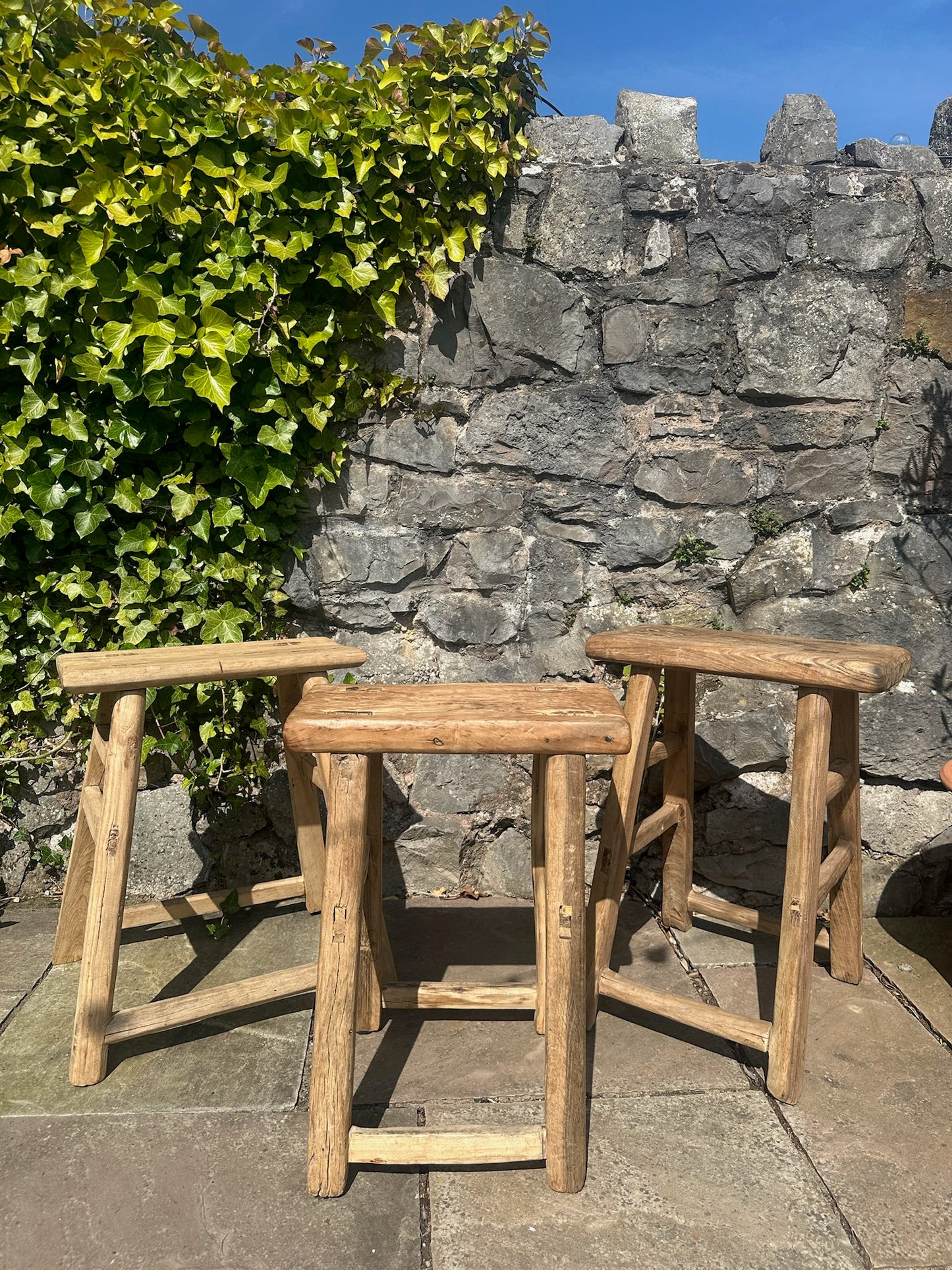 ELVA | Vintage Rustic Elm Wood Stool | Medium Stool TYFFI HOME