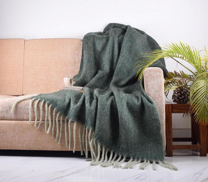 SYLVA | Handwoven Mohair Throw Green