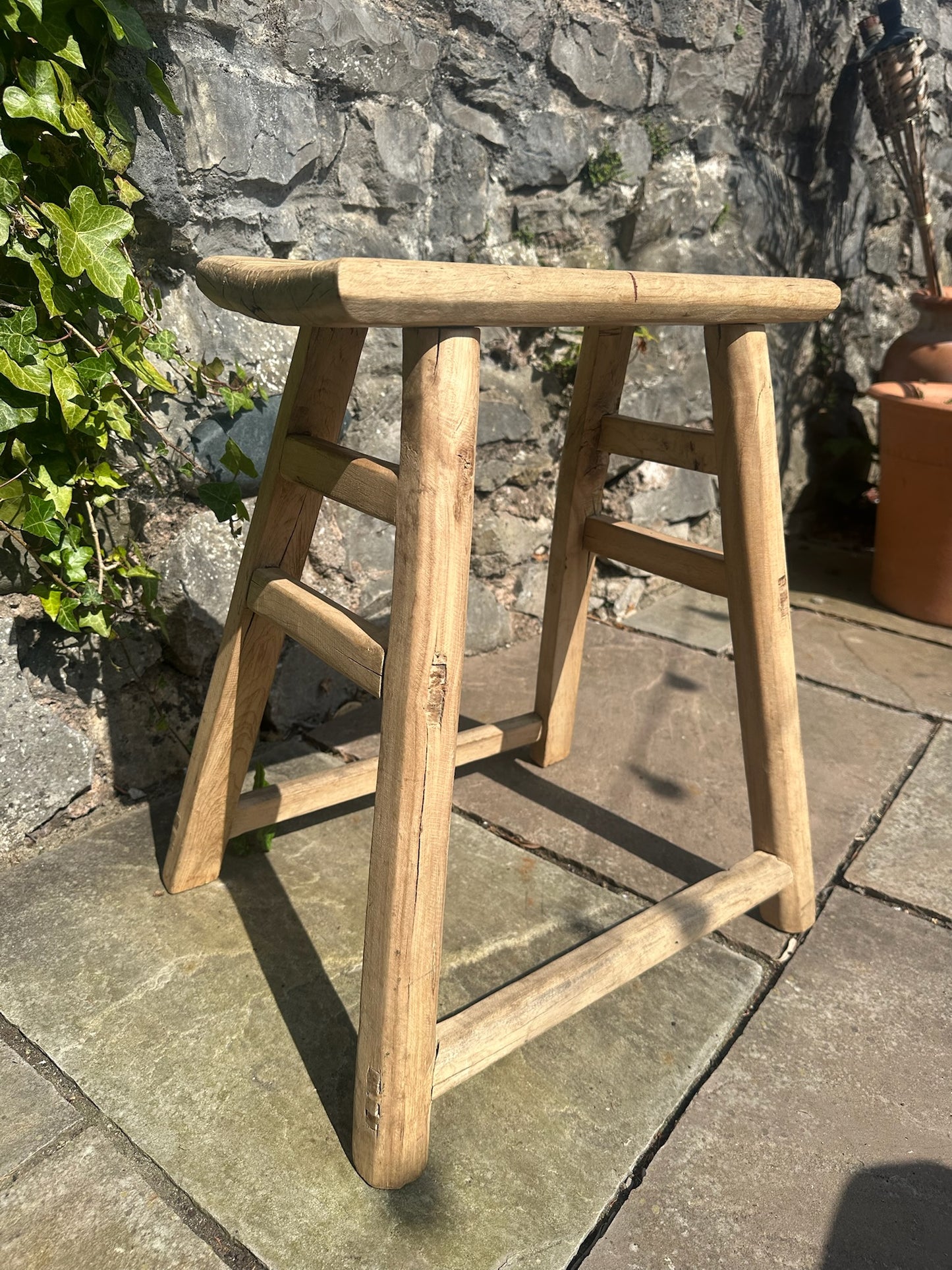 ELVA | Vintage Rustic Elm Wood Stool | Medium Stool TYFFI HOME