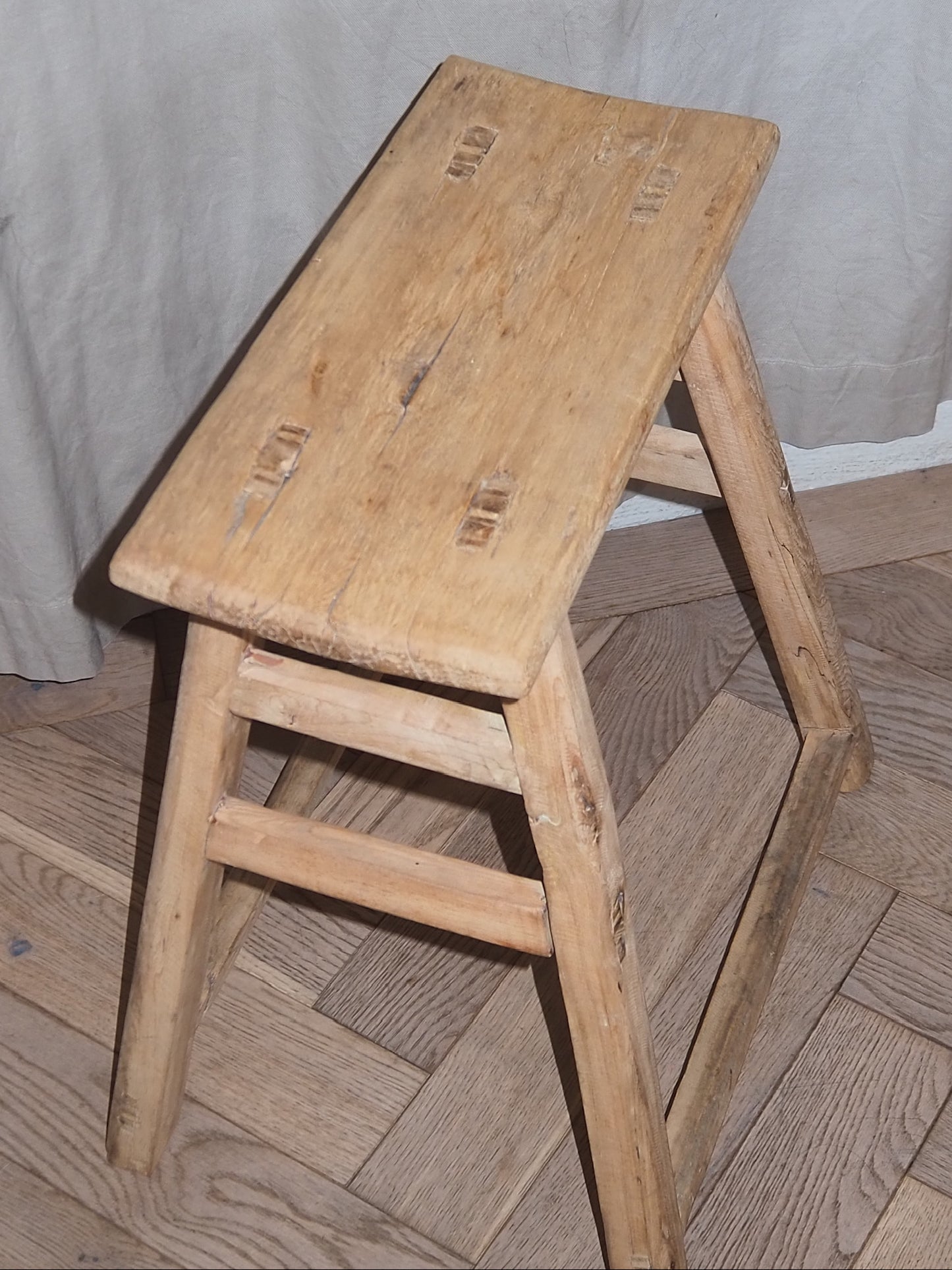 ELVA | Vintage Rustic Elm Wood Stool | Medium Stool TYFFI HOME