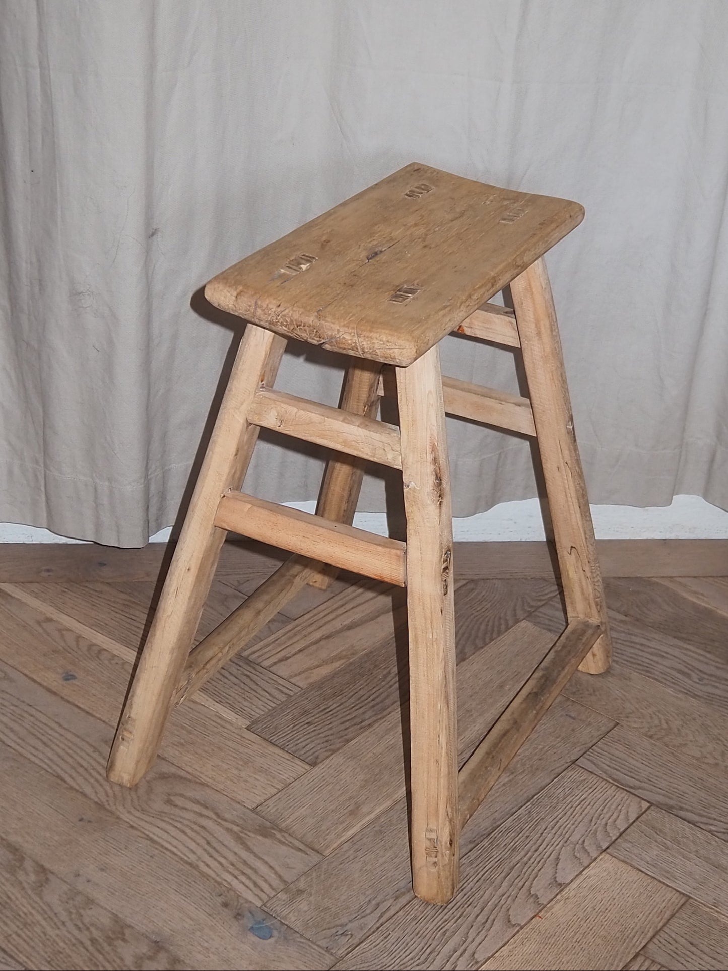 ELVA | Vintage Rustic Elm Wood Stool | Medium Stool TYFFI HOME