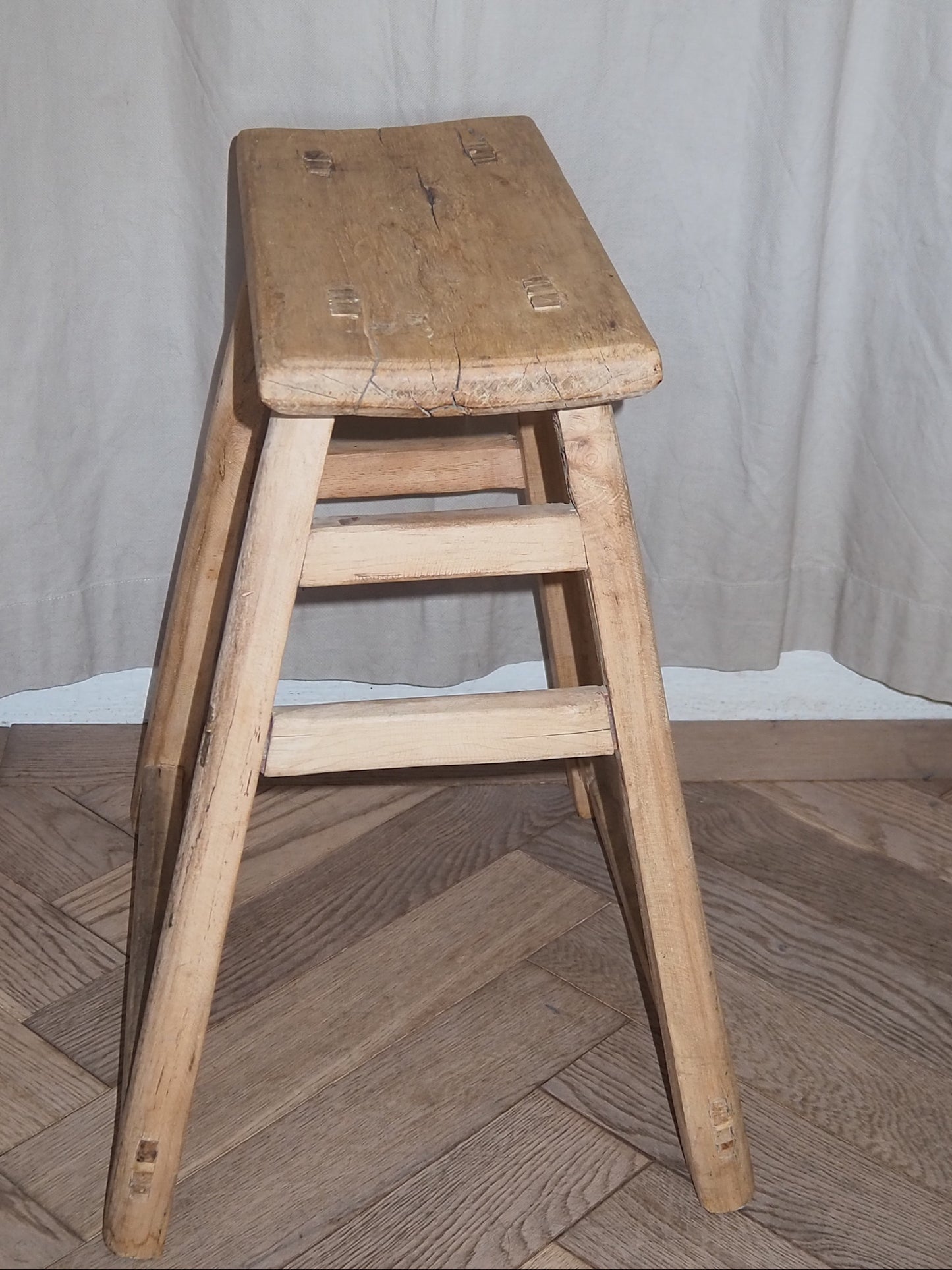 ELVA | Vintage Rustic Elm Wood Stool | Medium Stool TYFFI HOME