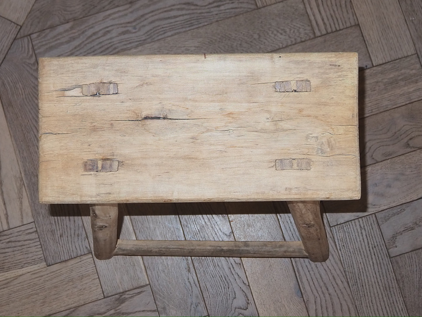 ELVA | Vintage Rustic Elm Wood Stool | Medium Stool TYFFI HOME