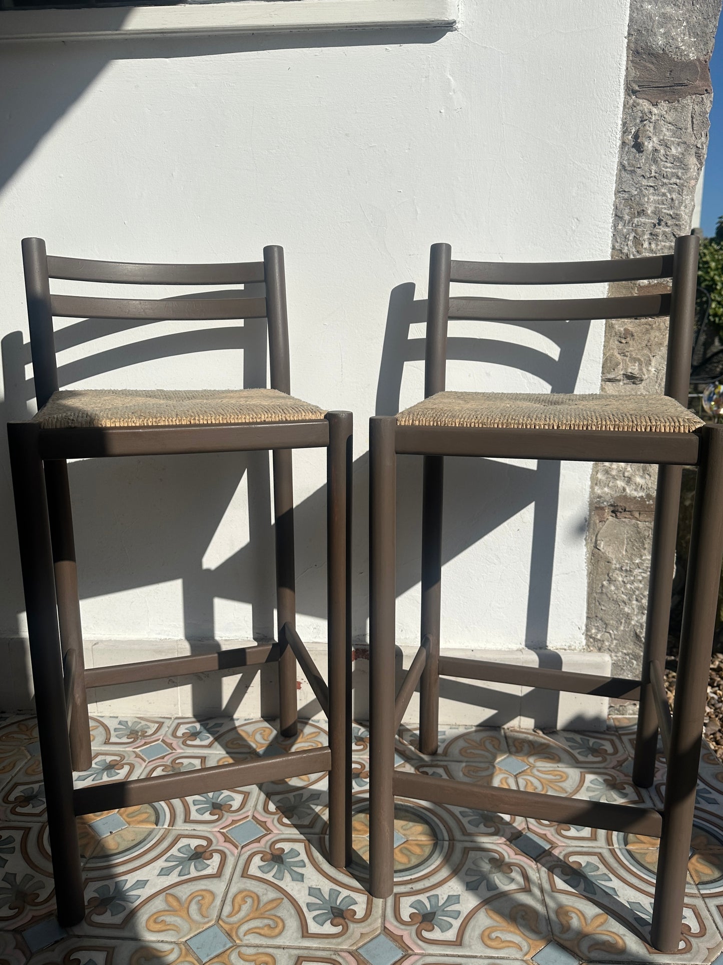 THE WICKER DUO | Pair of Woven Wicker Topped Stools