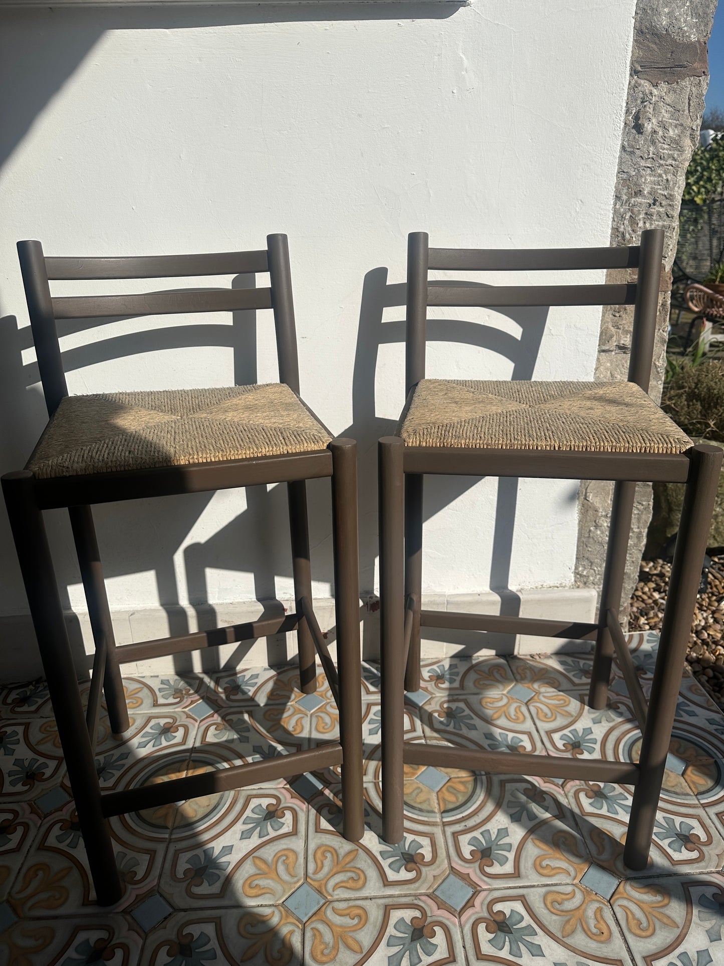 THE WICKER DUO | Pair of Woven Wicker Topped Stools