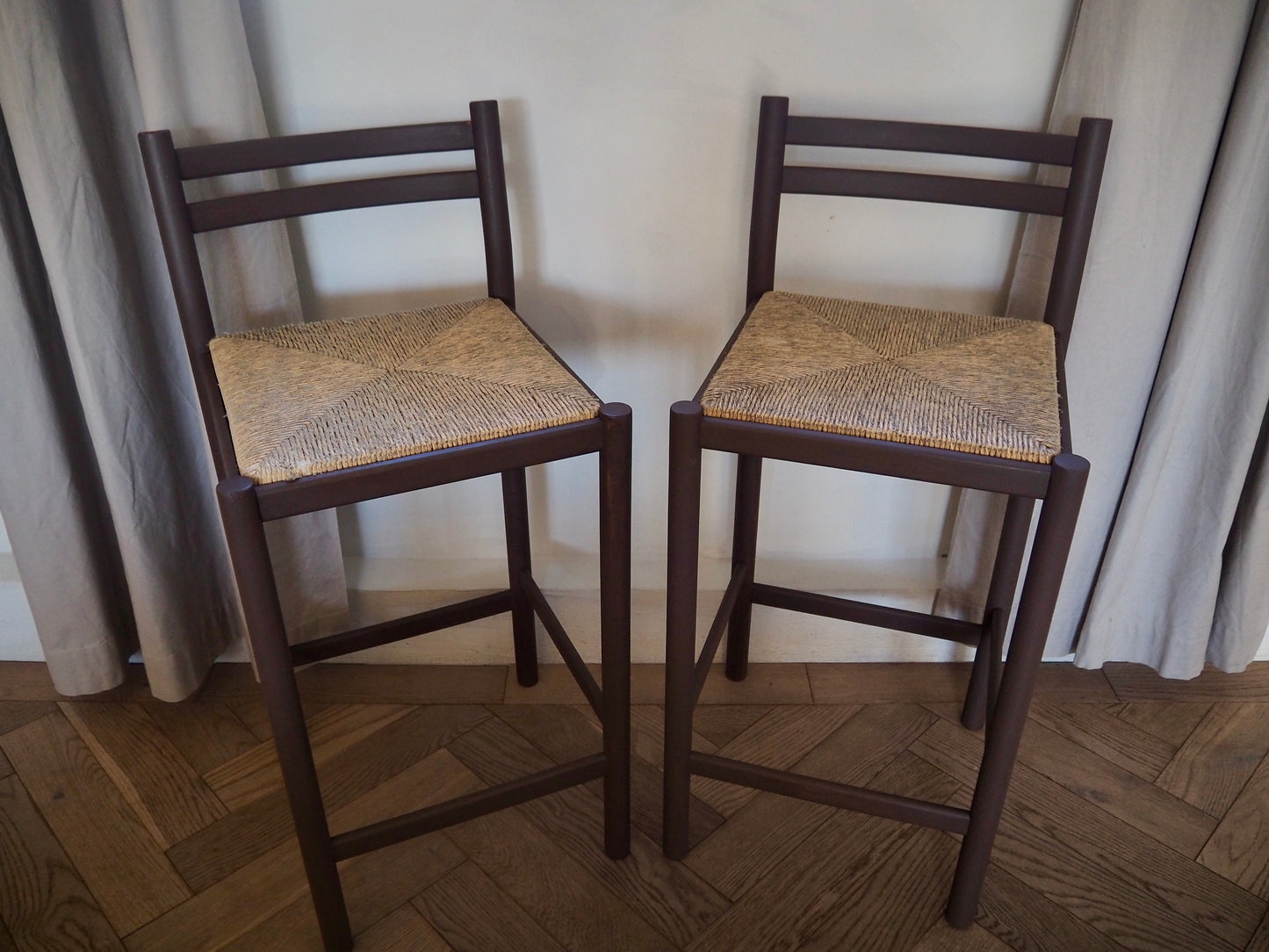 THE WICKER DUO | Pair of Woven Wicker Topped Stools