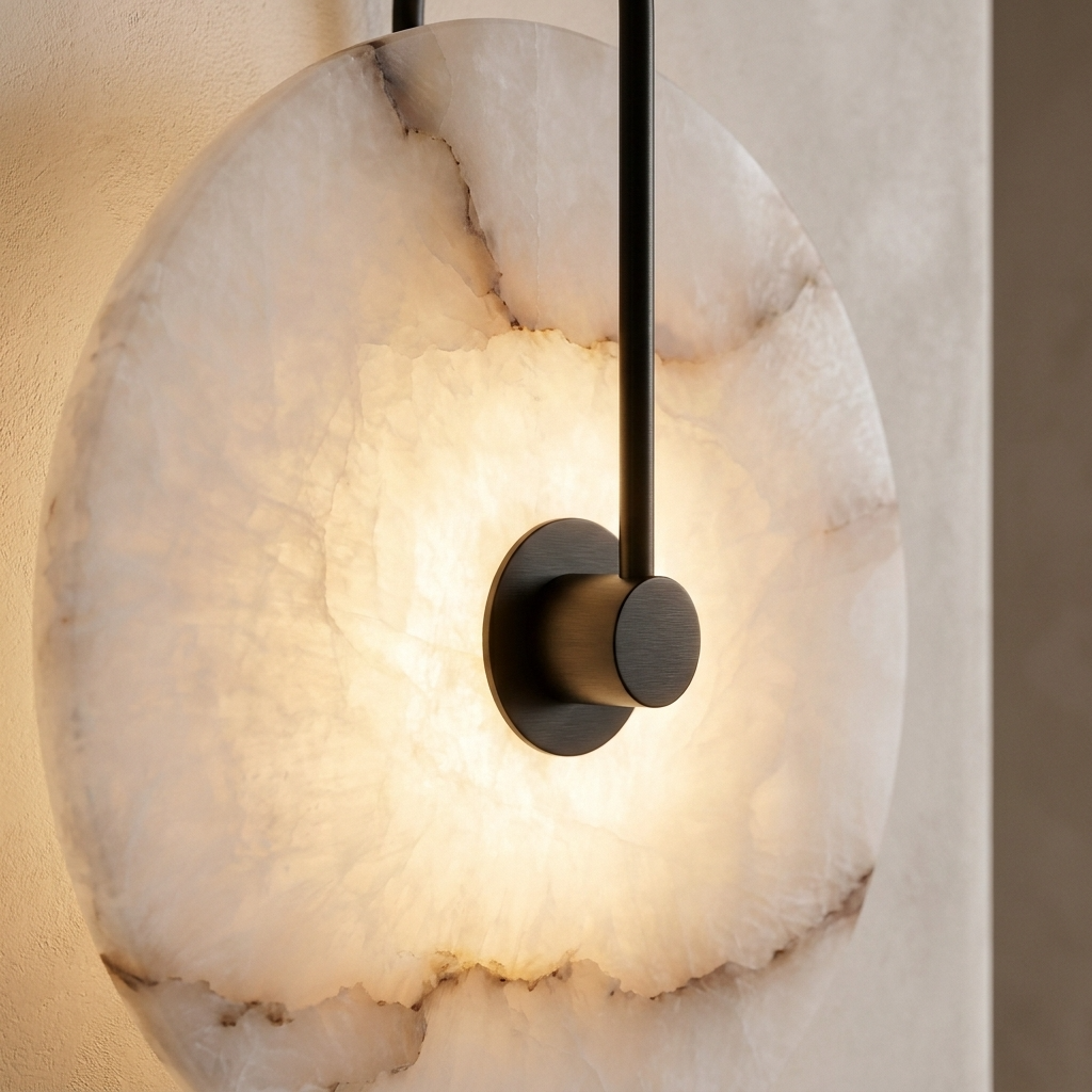 Close up of Alabaster stone wall light