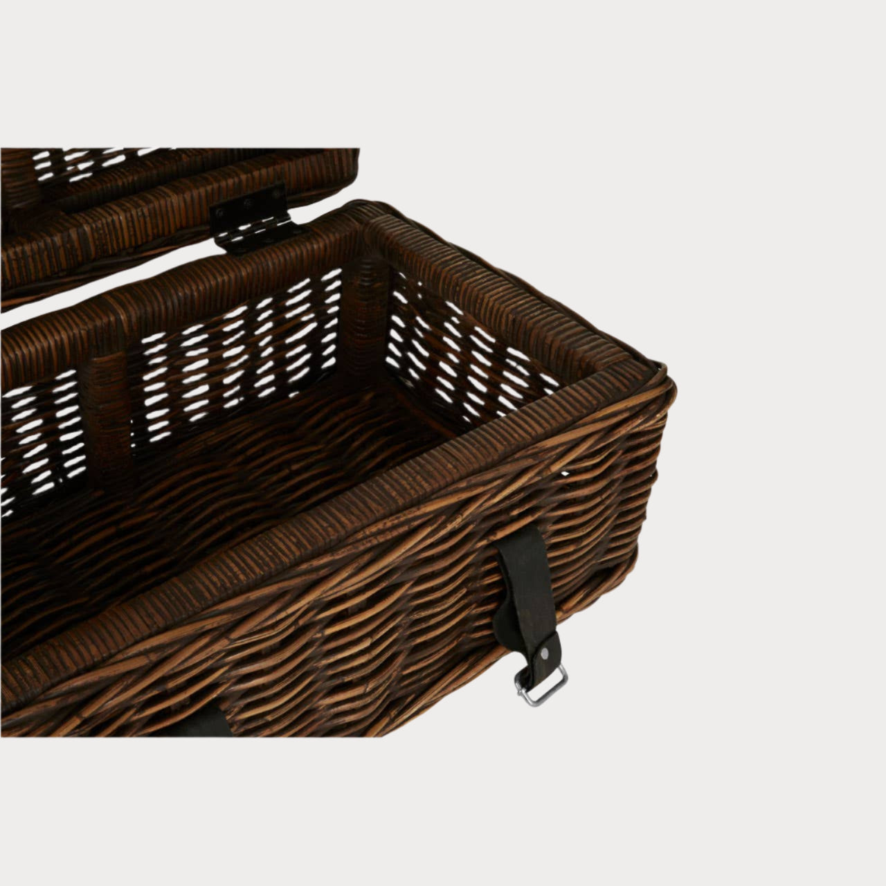Brown wicker storage basket with a lid