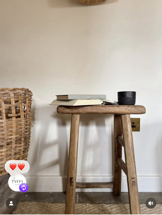 Rustic Elm Stool with books on 
