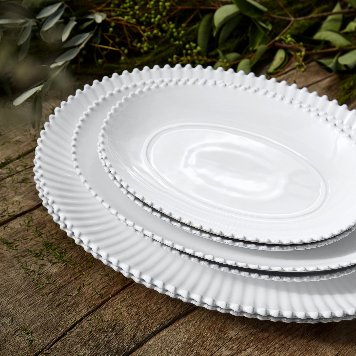 Pearl | Lily Green Oval Platter | 34cm