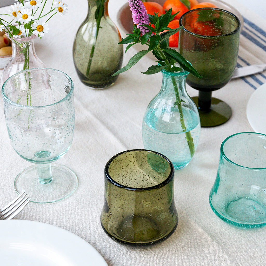 Hand-Blown Bubble Goblet Glass - Blue