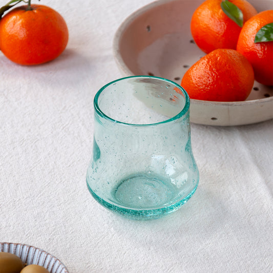 Hand-Blown Bubble Glass Tumbler - Blue