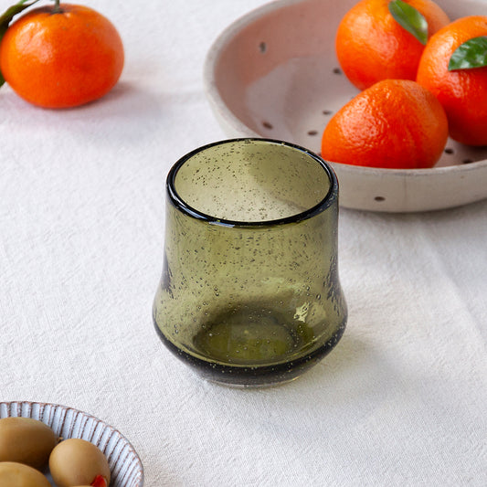 Hand-Blown Bubble Glass Tumbler - Olive Green