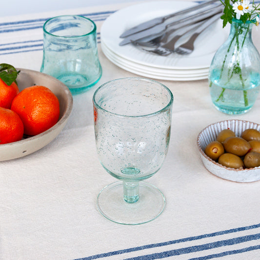 Hand-Blown Bubble Goblet Glass - Blue