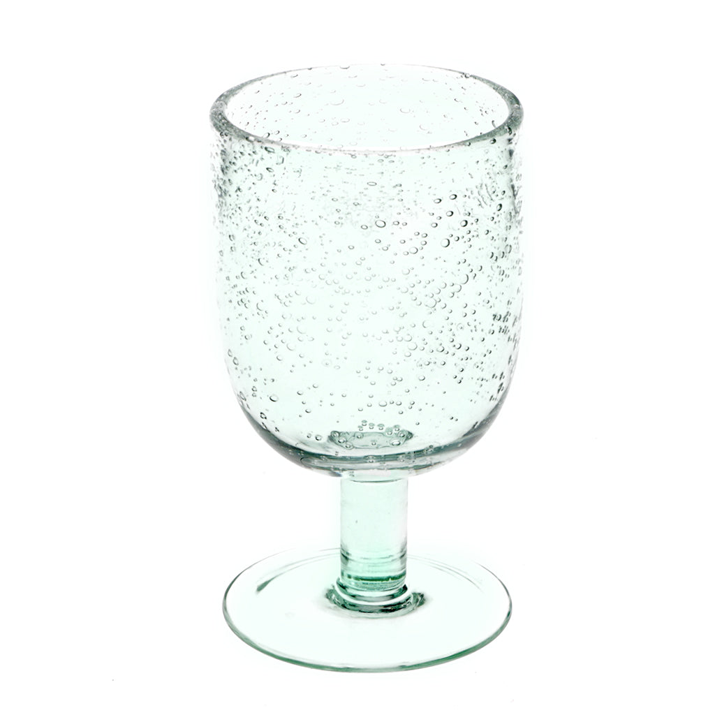 Hand-Blown Bubble Goblet Glass - Blue