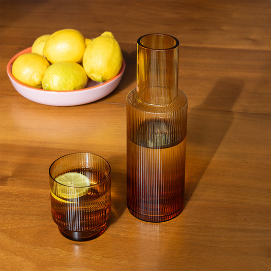 Ribbed Glass Carafe - Amber