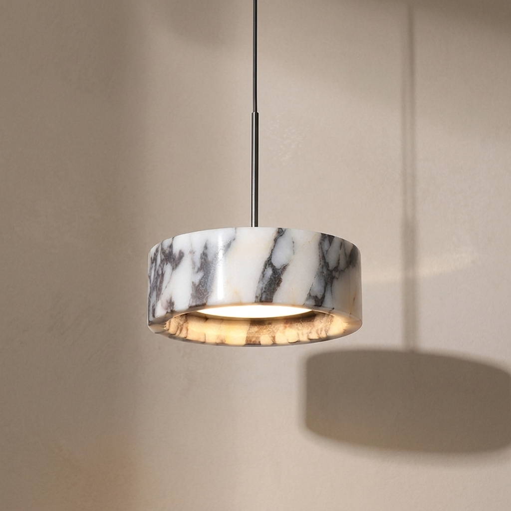 Marble Calcutta pendant light on a neutral background