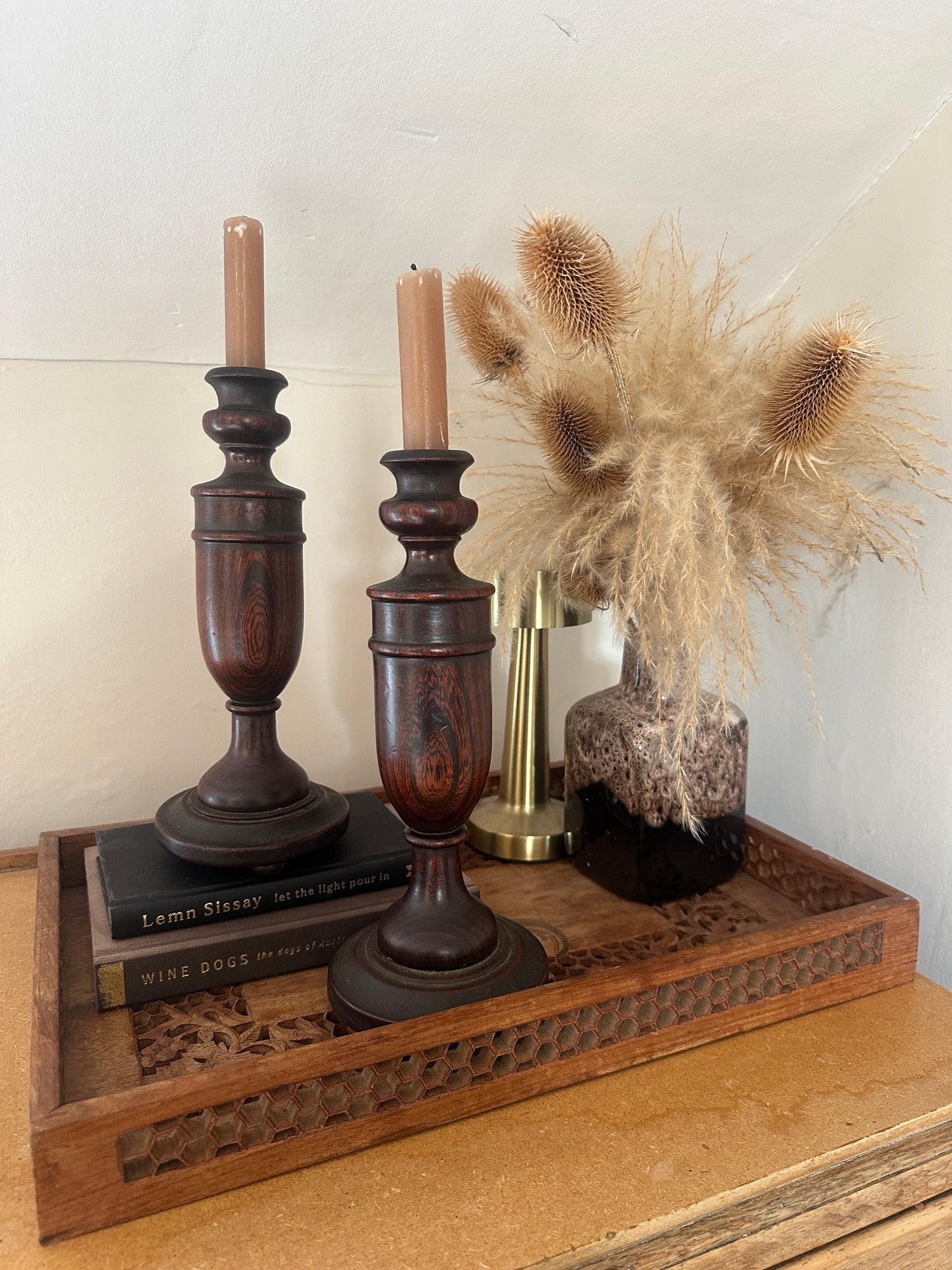 AMREN | Antique Oak Candlestick Holders