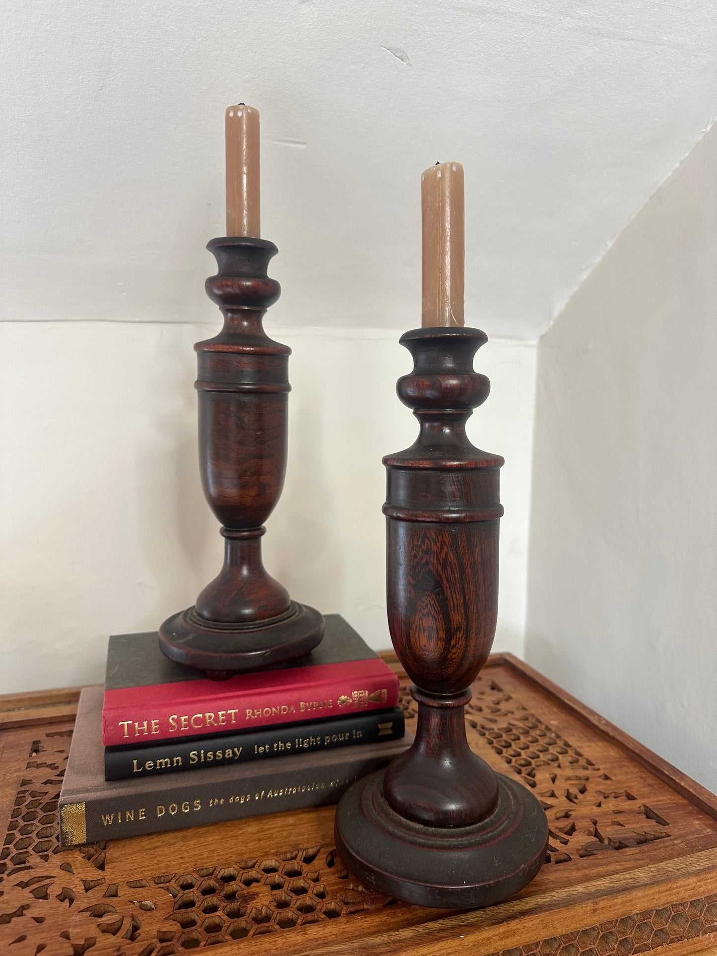 AMREN | Antique Oak Candlestick Holders
