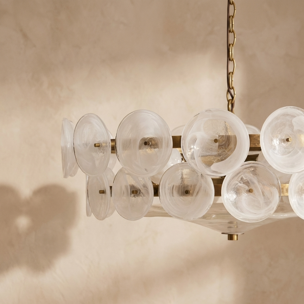 Chandelier with glass shades on a beige background