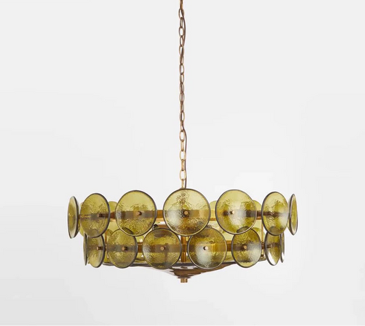 Green chandelier with a white background