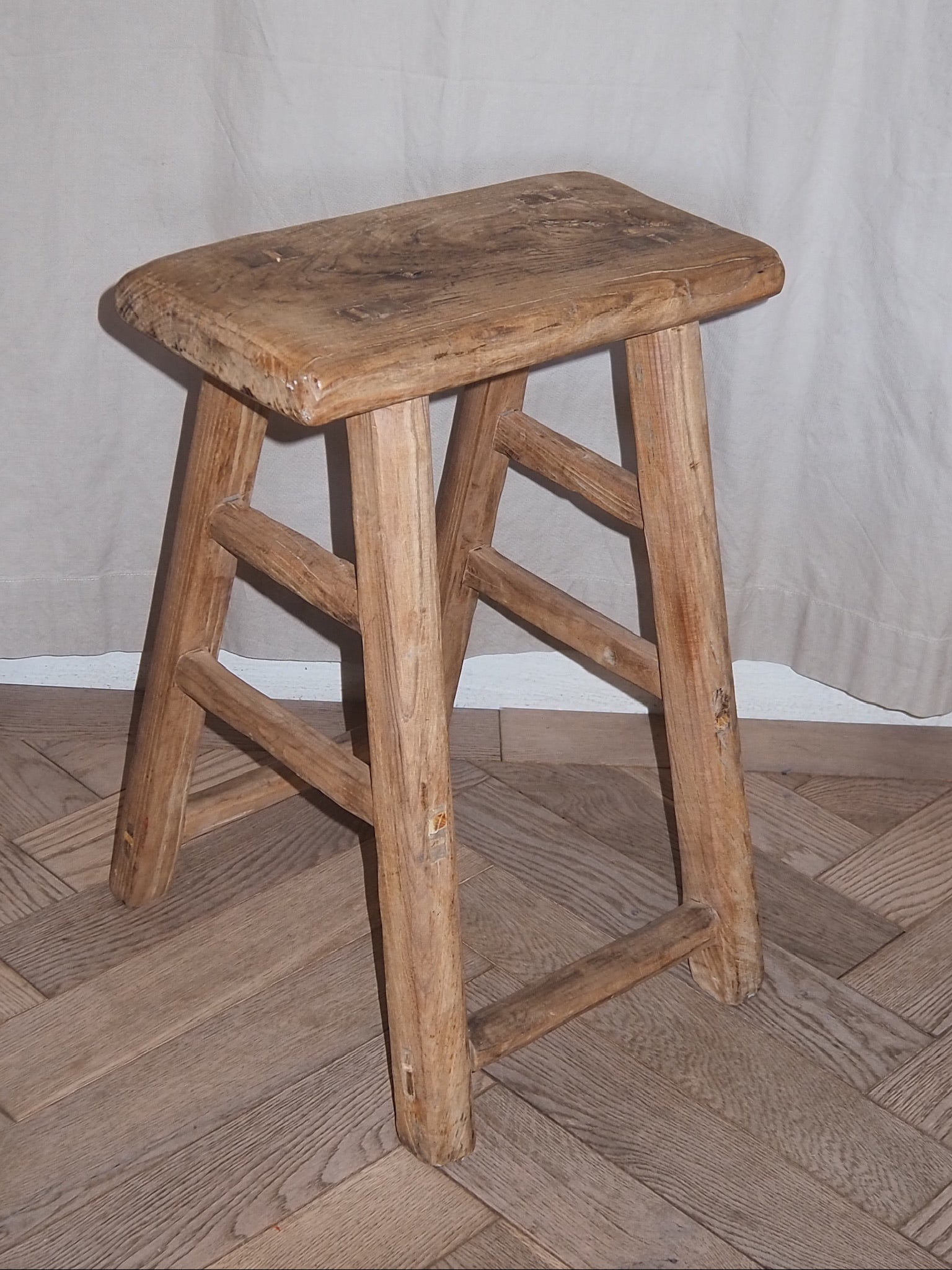AVA | Vintage Rustic Elm Wood Stool - Medium Stool TYFFI HOME
