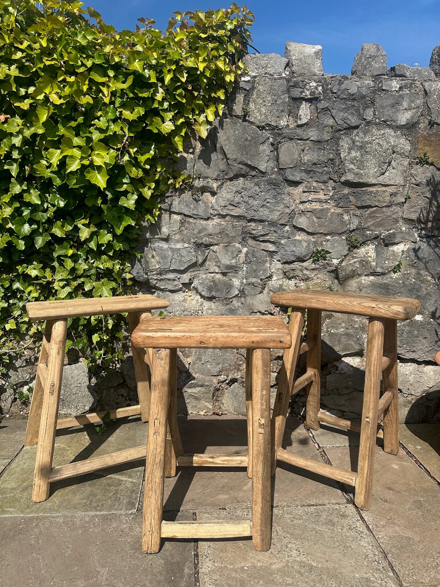 ELVA | Vintage Rustic Elm Wood Stool | Medium Stool TYFFI HOME