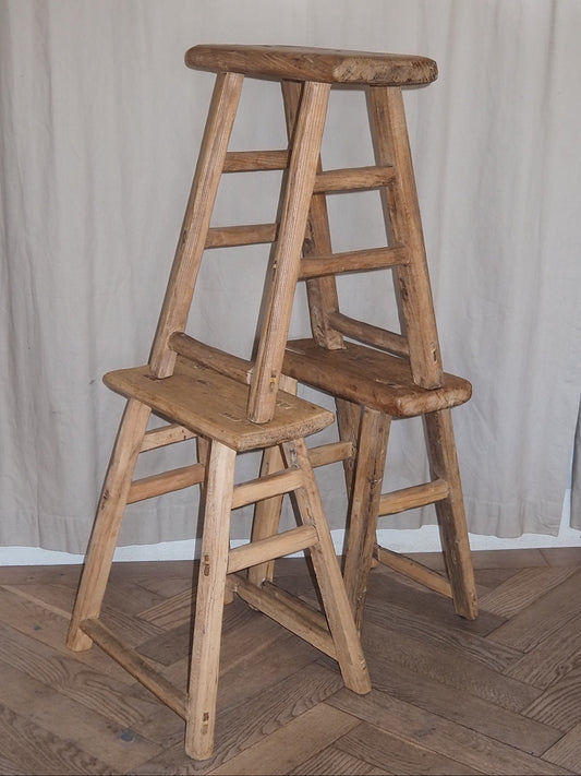 ELVA | Vintage Rustic Elm Wood Stool | Medium Stool TYFFI HOME