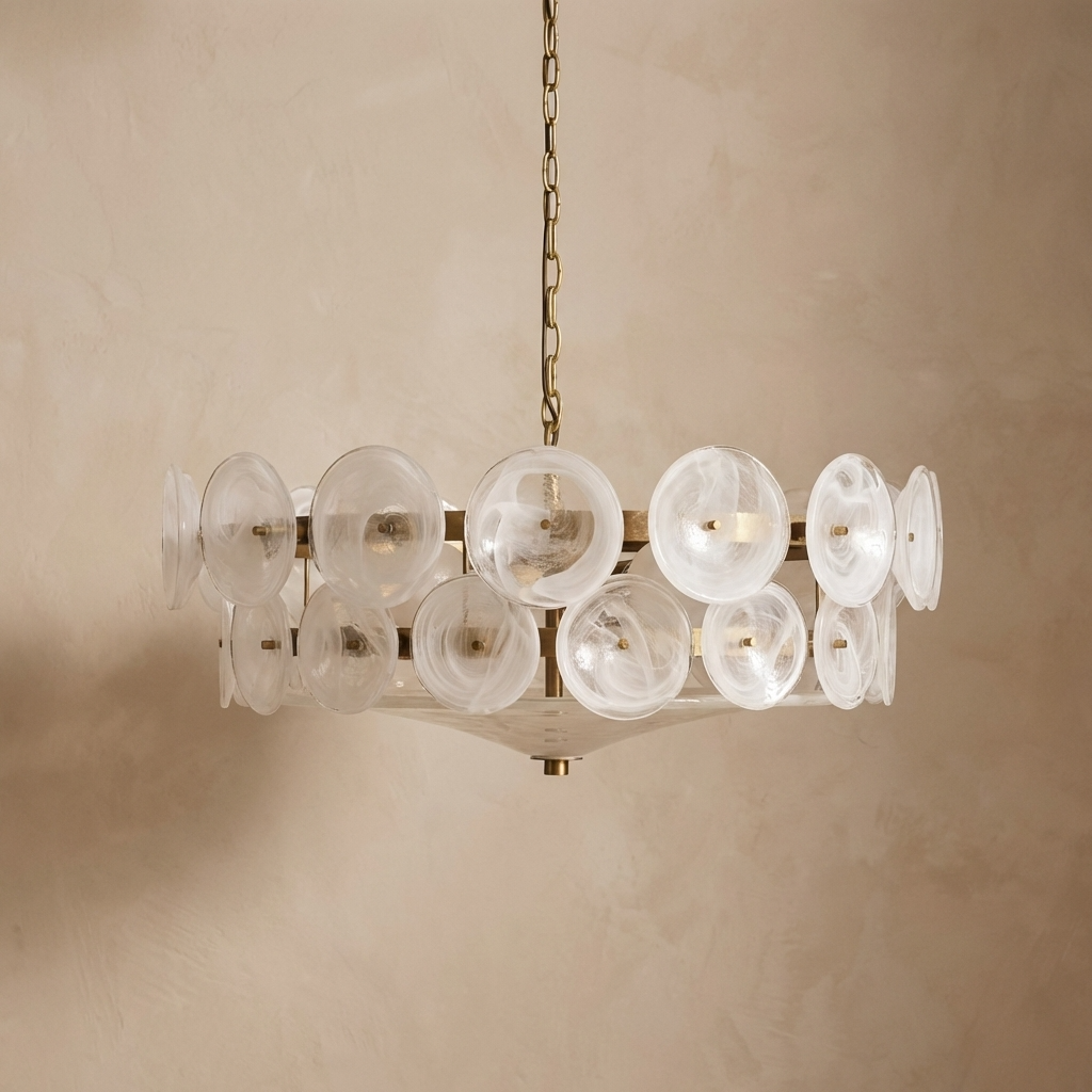 Chandelier with glass shades on a beige background