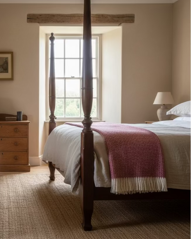 Traditional wool blanket bedroom styling