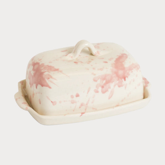 Handmade Blue Splattered Ceramic Butter Dish | Spanish Kitchenware Rose Tableware TYFFI HOME