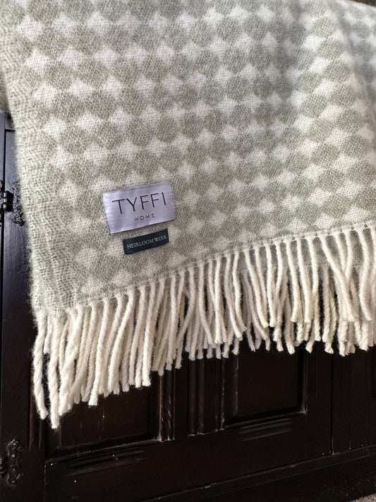Windermere Jaquard Throw in Sage | British Pure Wool Blanket