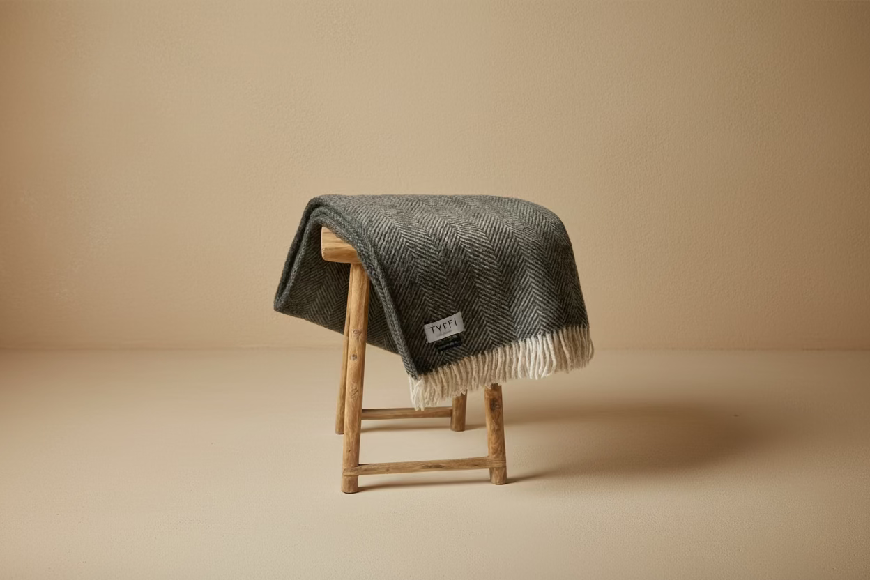 Cotswold Herringbone Throw in Charcoal | British Pure Wool Blanket