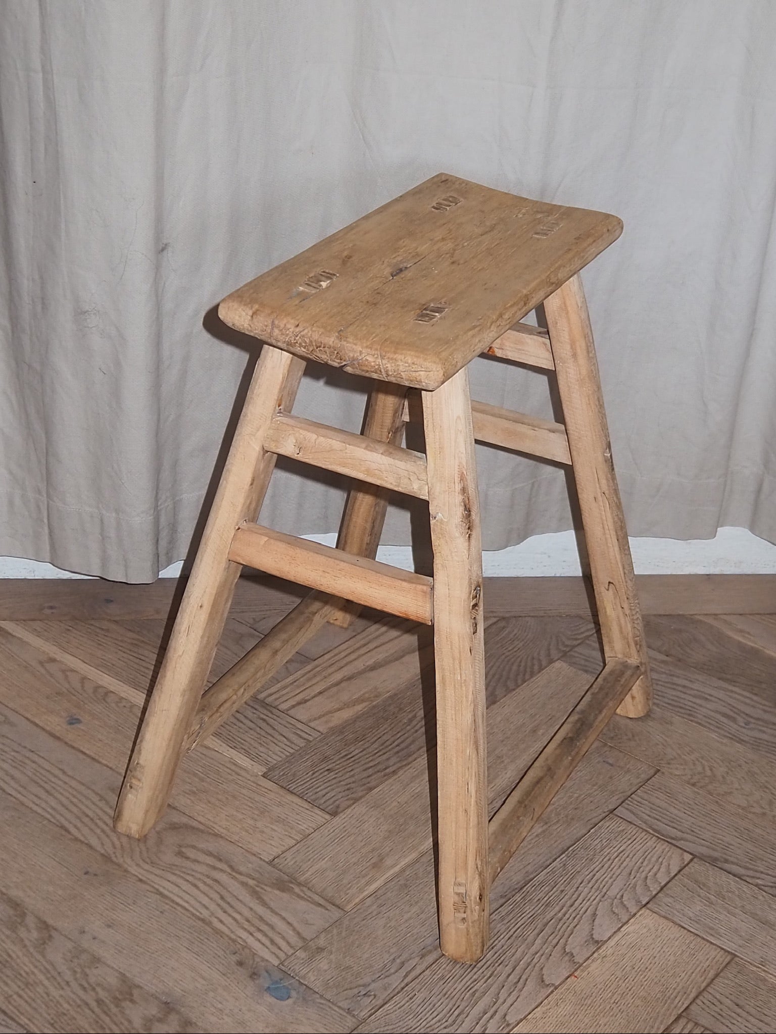 ELVA | Vintage Rustic Elm Wood Stool | Medium Stool TYFFI HOME