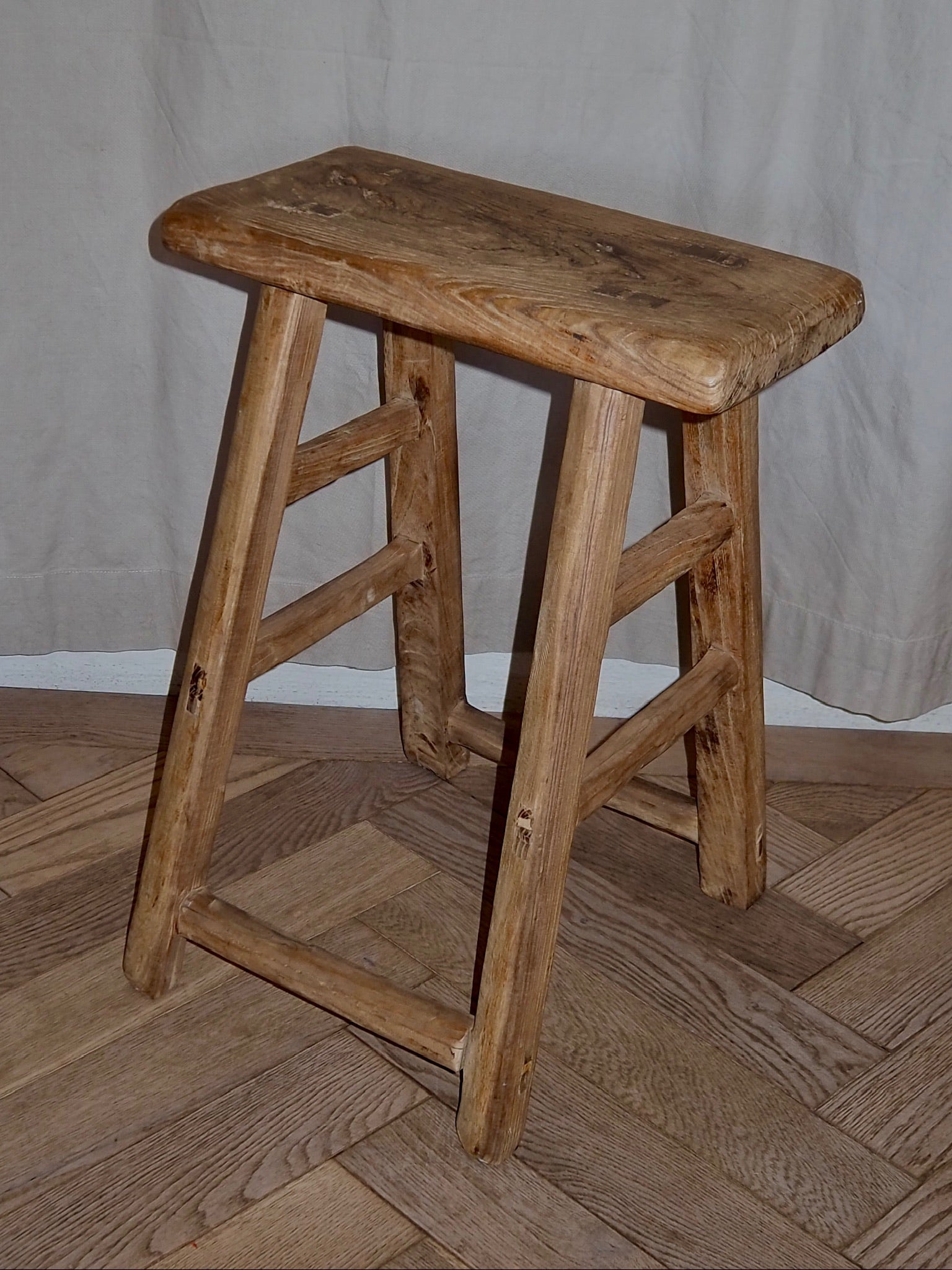 AVA | Vintage Rustic Elm Wood Stool - Medium Stool TYFFI HOME