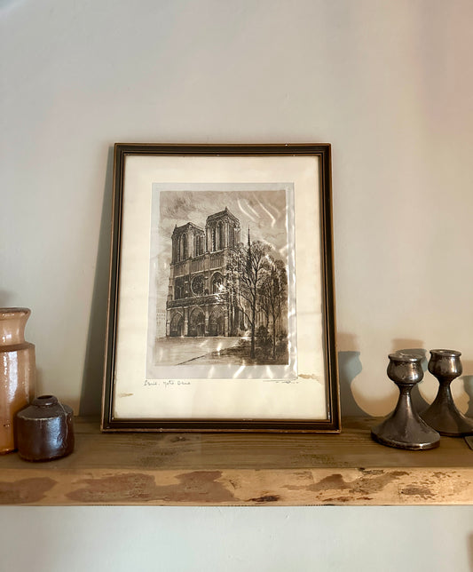 Notre Dame | Vintage Framed Silk Artwork