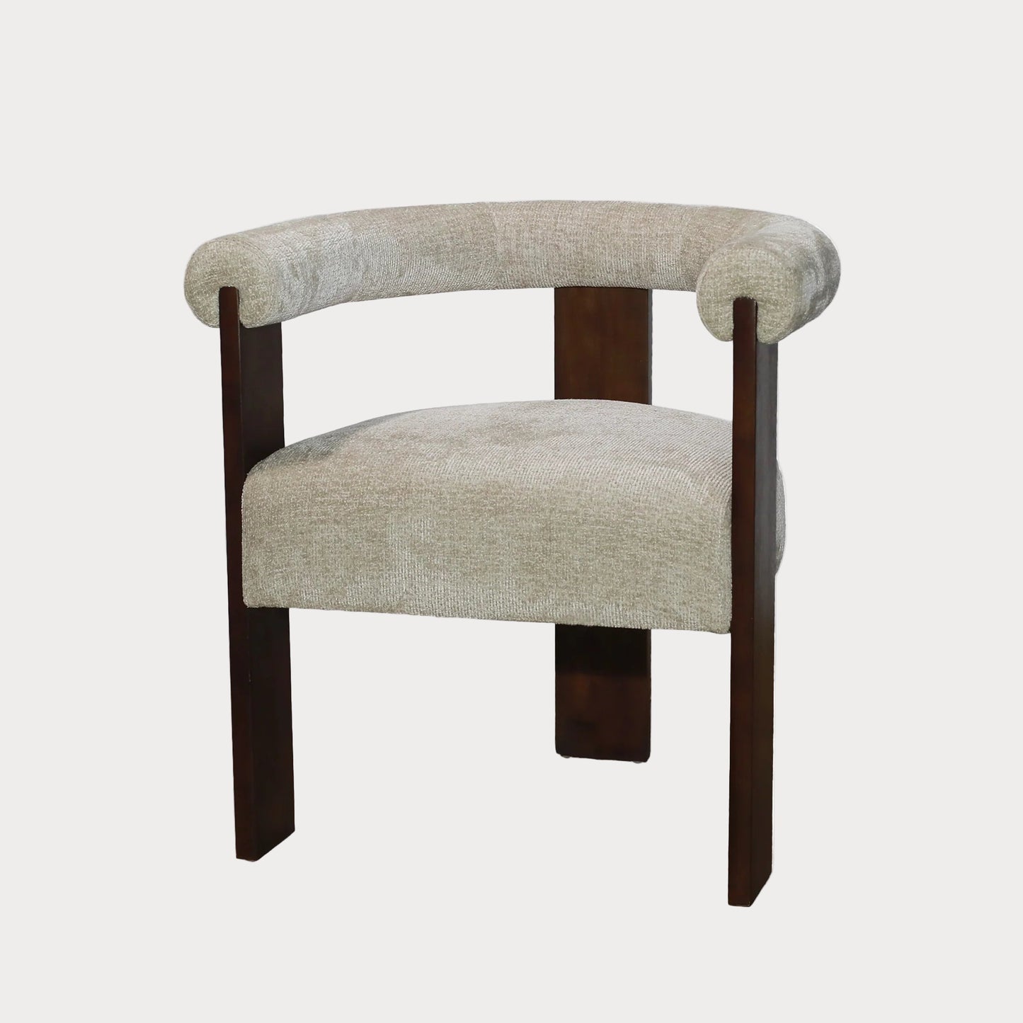 Chair with beige upholstered seat and backrest on a white background