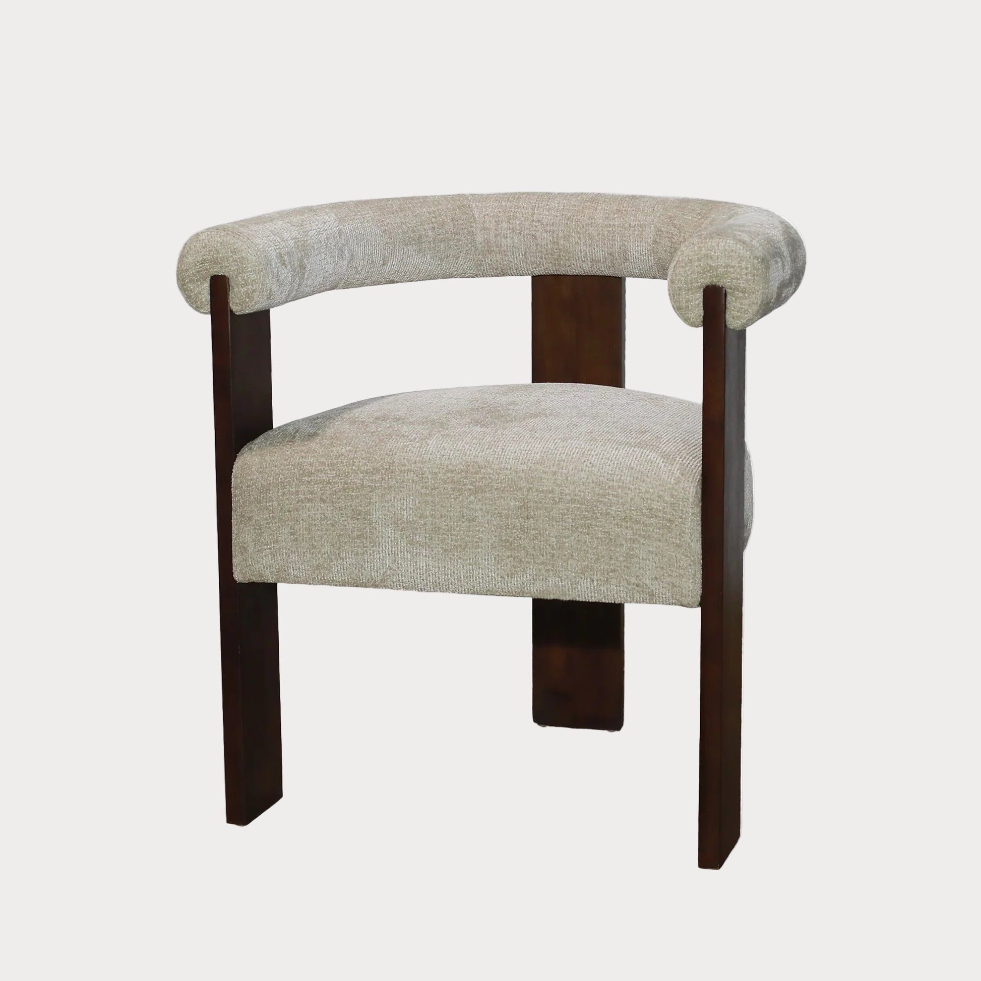 Chair with beige upholstered seat and backrest on a white background