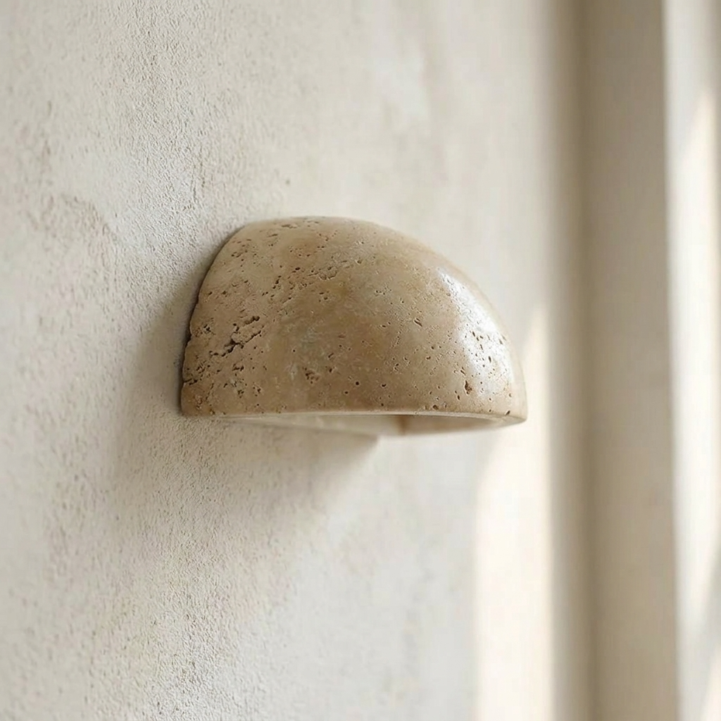 travertine wall sconce on a textured wall