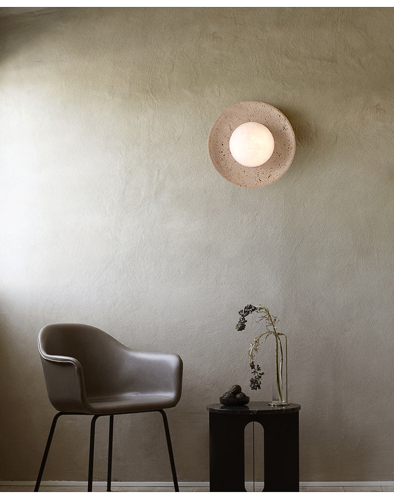 ZENORA | Circular Travertine Wall Light With Globe Wall Light TYFFI HOME