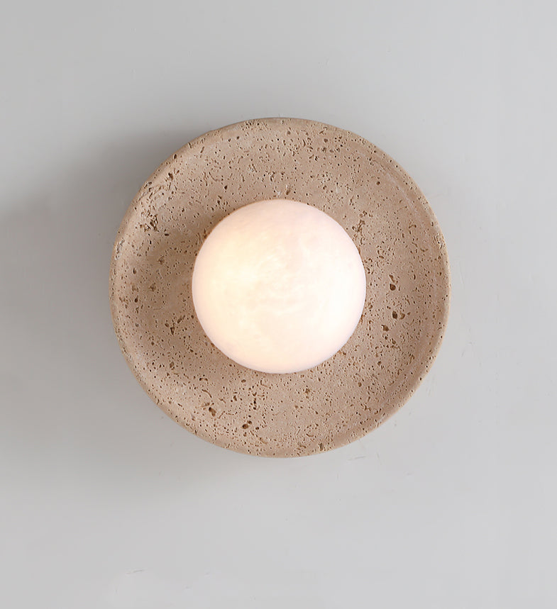 ZENORA | Circular Travertine Wall Light With Globe Wall Light TYFFI HOME