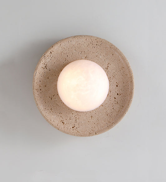 ZENORA | Circular Travertine Wall Light With Globe