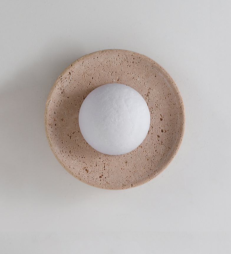 ZENORA | Circular Travertine Wall Light With Globe Wall Light TYFFI HOME
