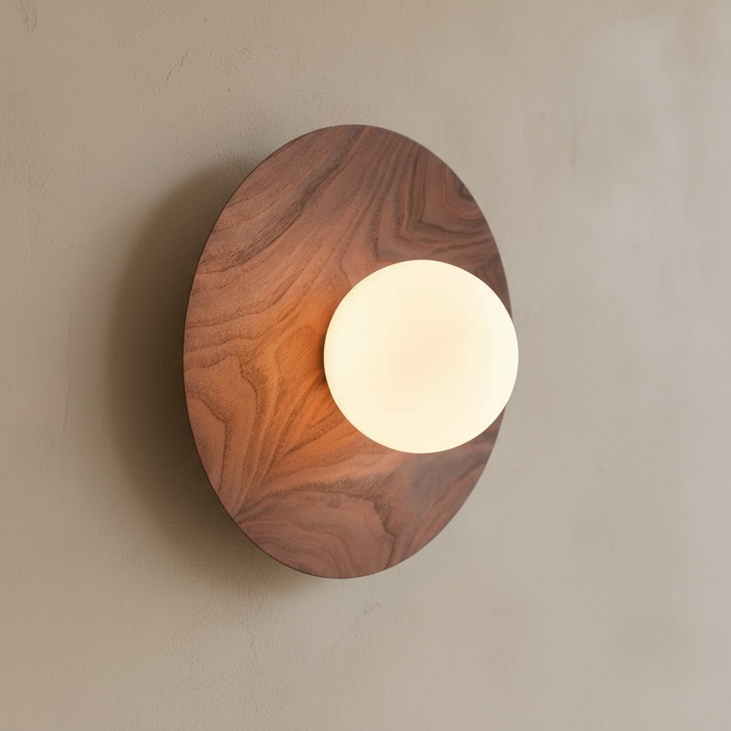 Walnut wall light with globe