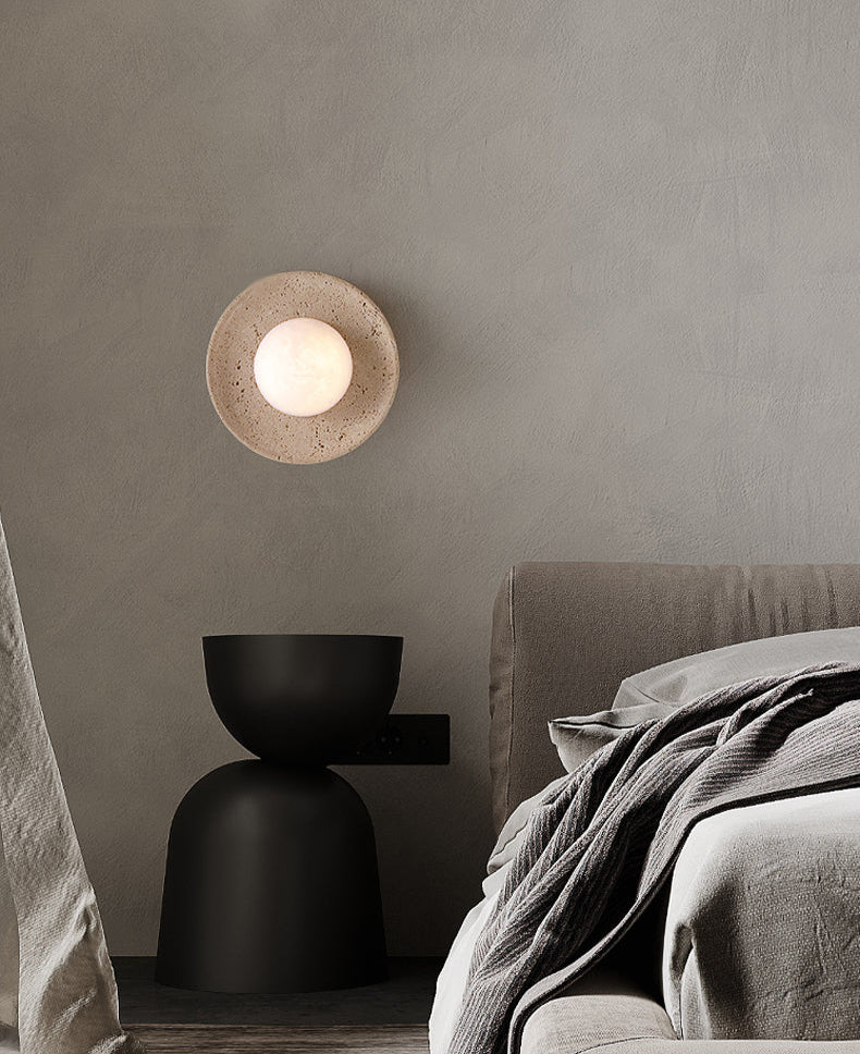 ZENORA | Circular Travertine Wall Light With Globe Wall Light TYFFI HOME