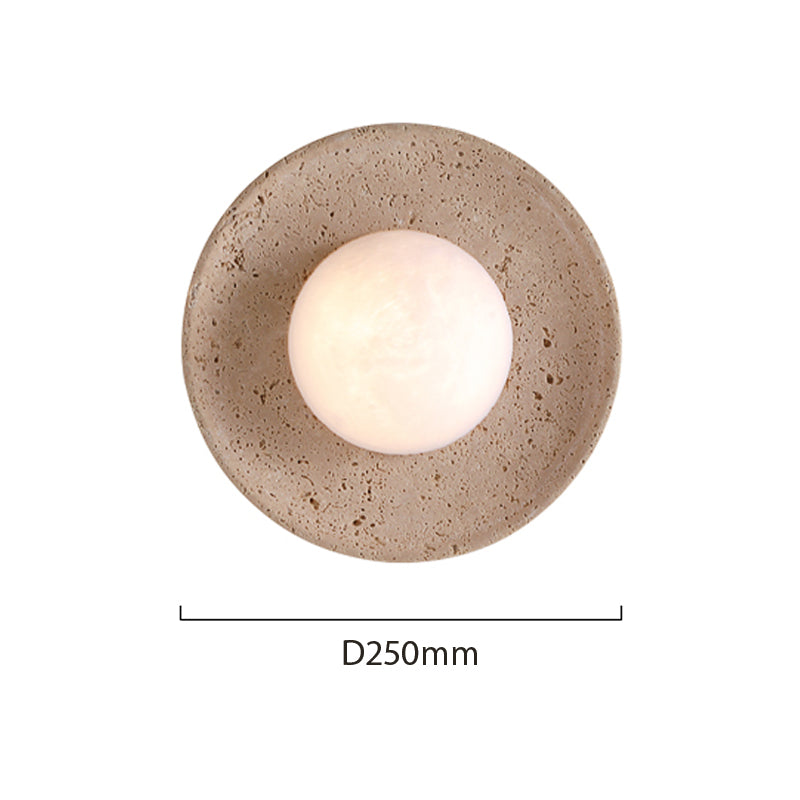 ZENORA | Circular Travertine Wall Light With Globe Wall Light TYFFI HOME