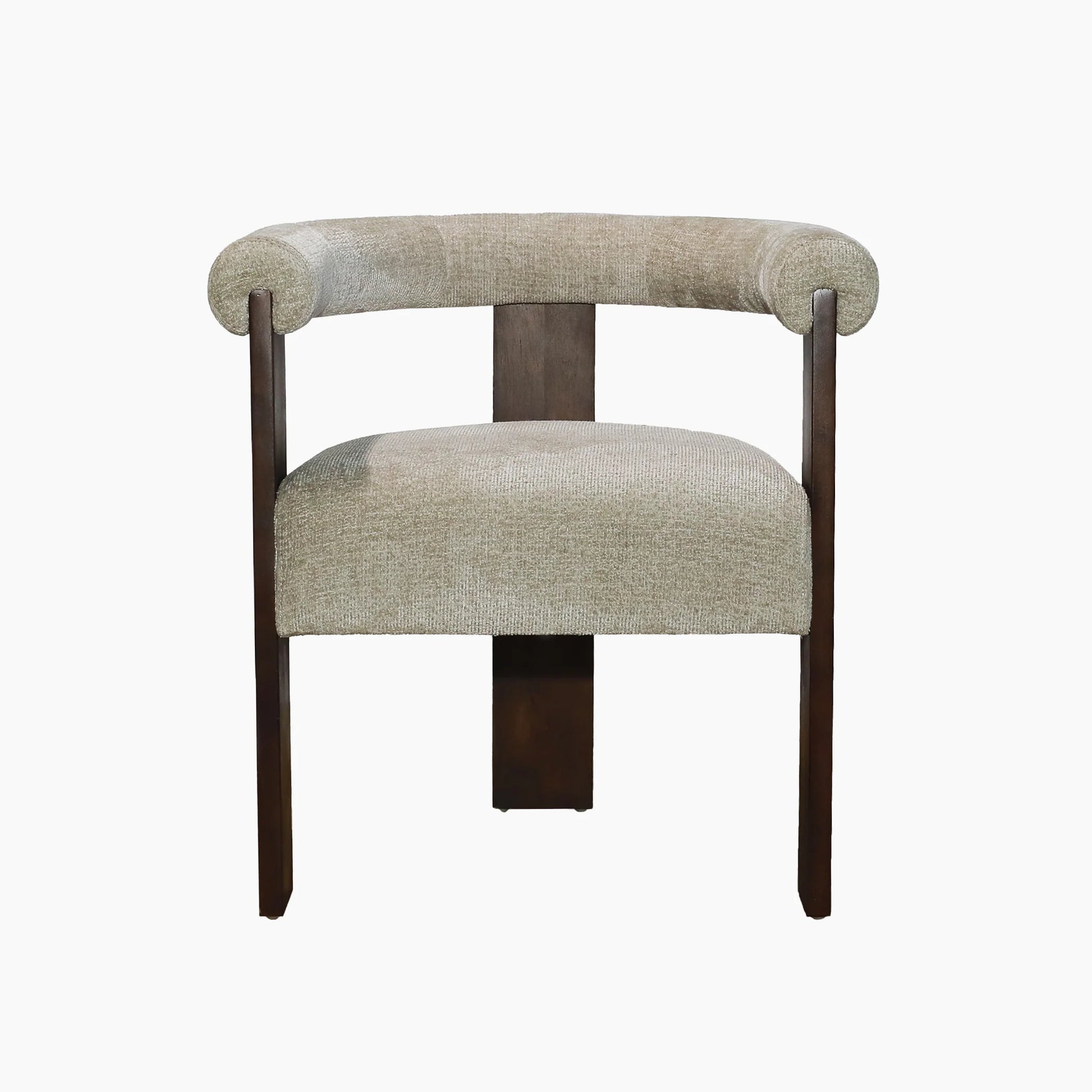 Chair with beige upholstered seat and backrest on a white background