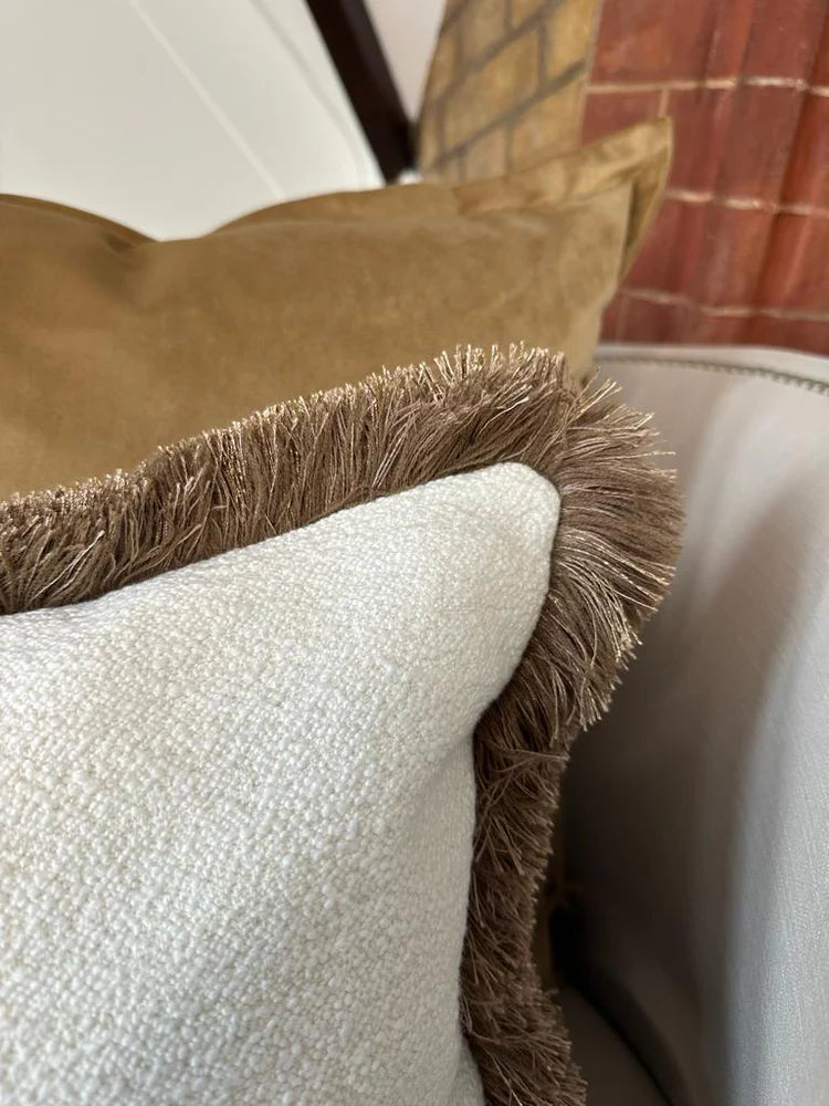 KENSINGTON | Brown Fringed Cream Boucle Cushion