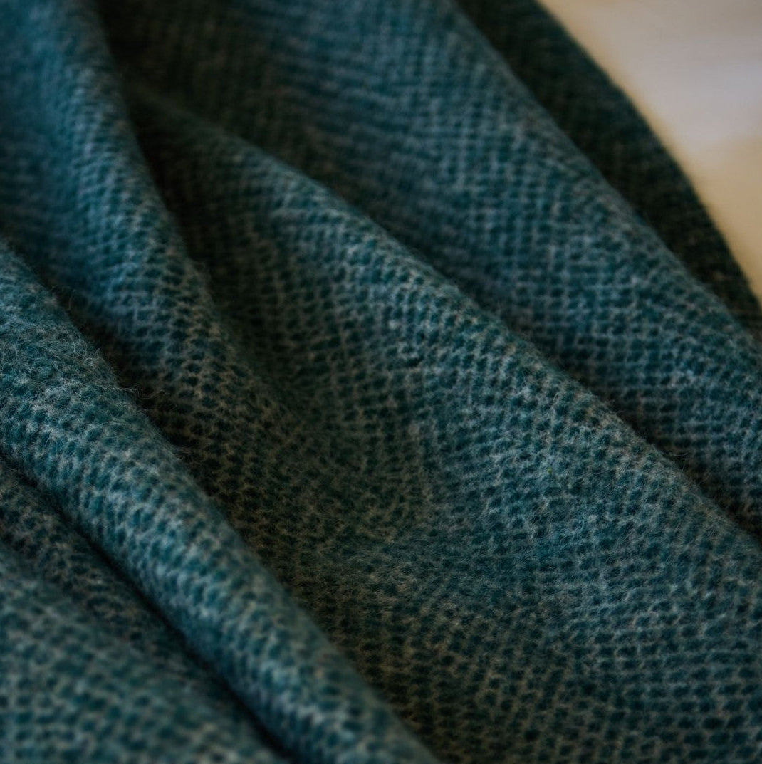 Close-up of textured teal fabric